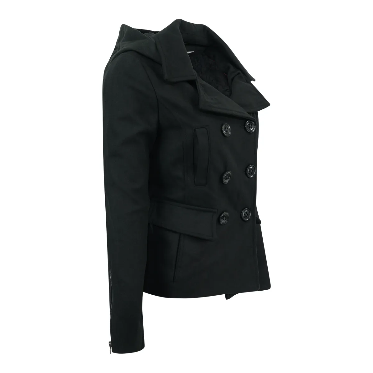 Maralyn & Me Double-Breasted Hooded Wool Peacoat Black S