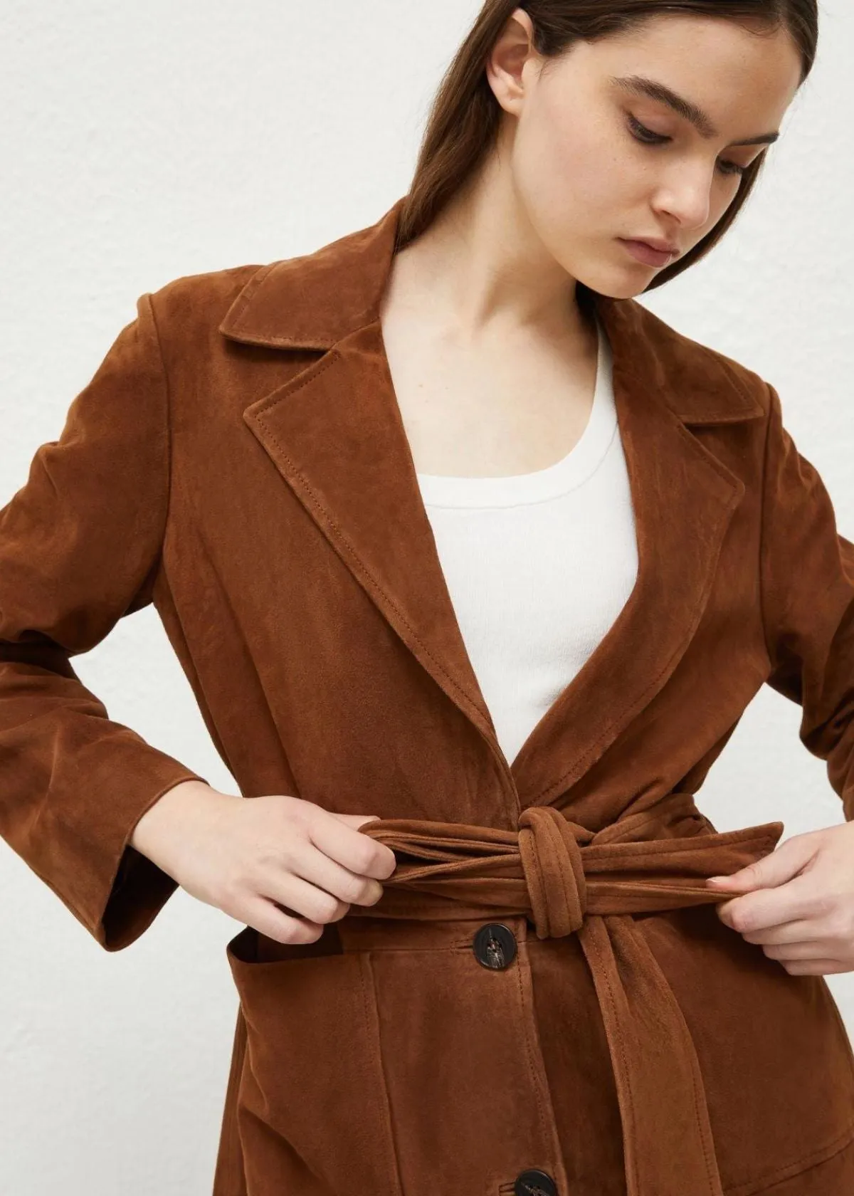 MARELLA Salerno Suede Pea Coat - Tobacco Brown