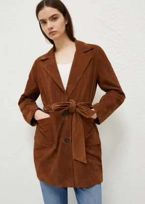 MARELLA Salerno Suede Pea Coat - Tobacco Brown