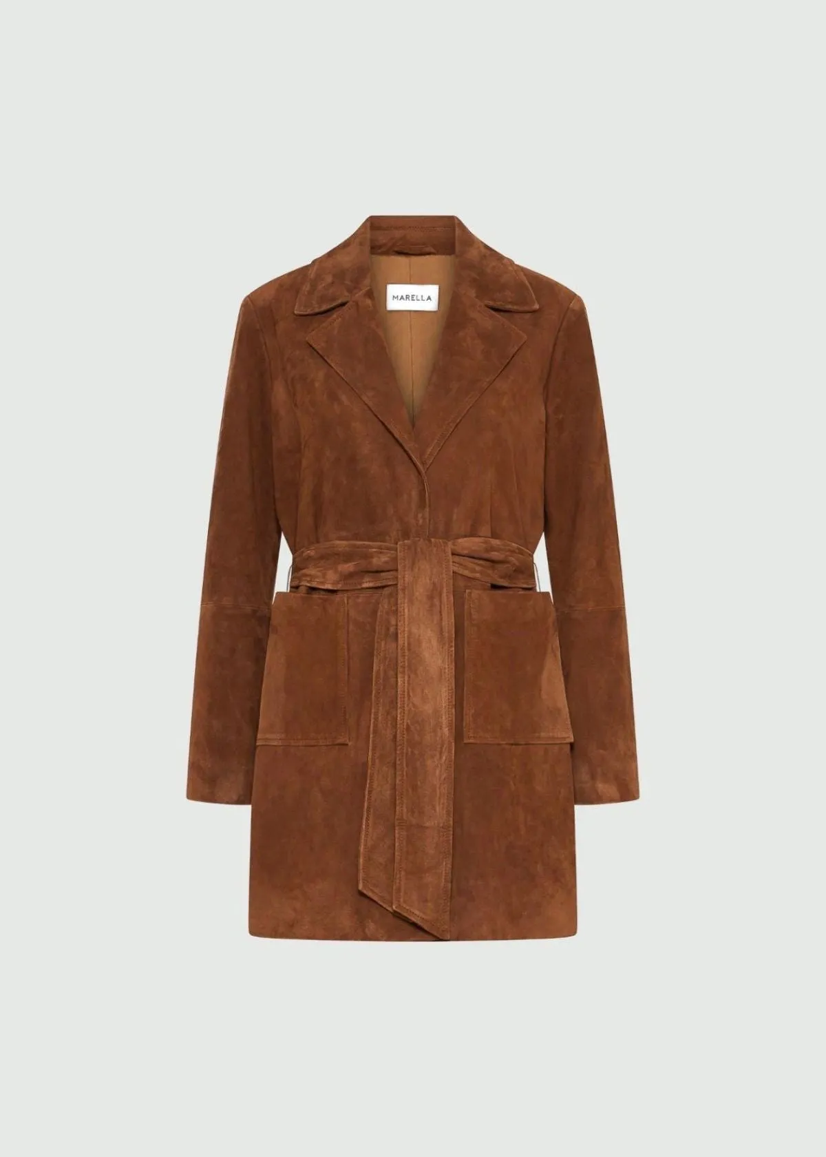 MARELLA Salerno Suede Pea Coat - Tobacco Brown