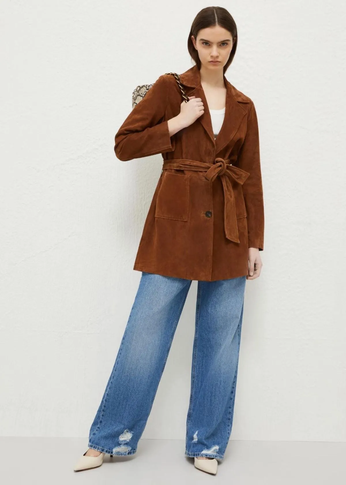 MARELLA Salerno Suede Pea Coat - Tobacco Brown