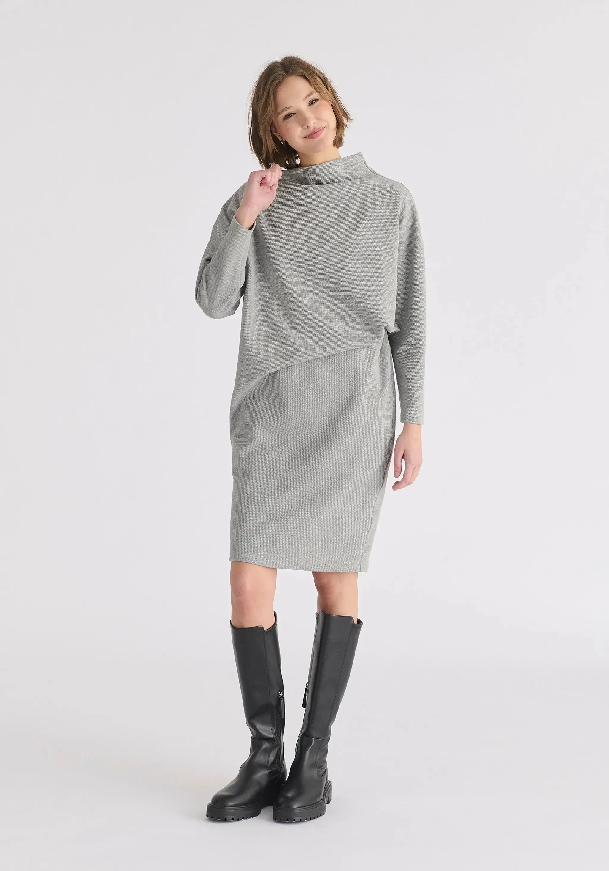 Marl Grey Asymmetric Neck Jumper Dress