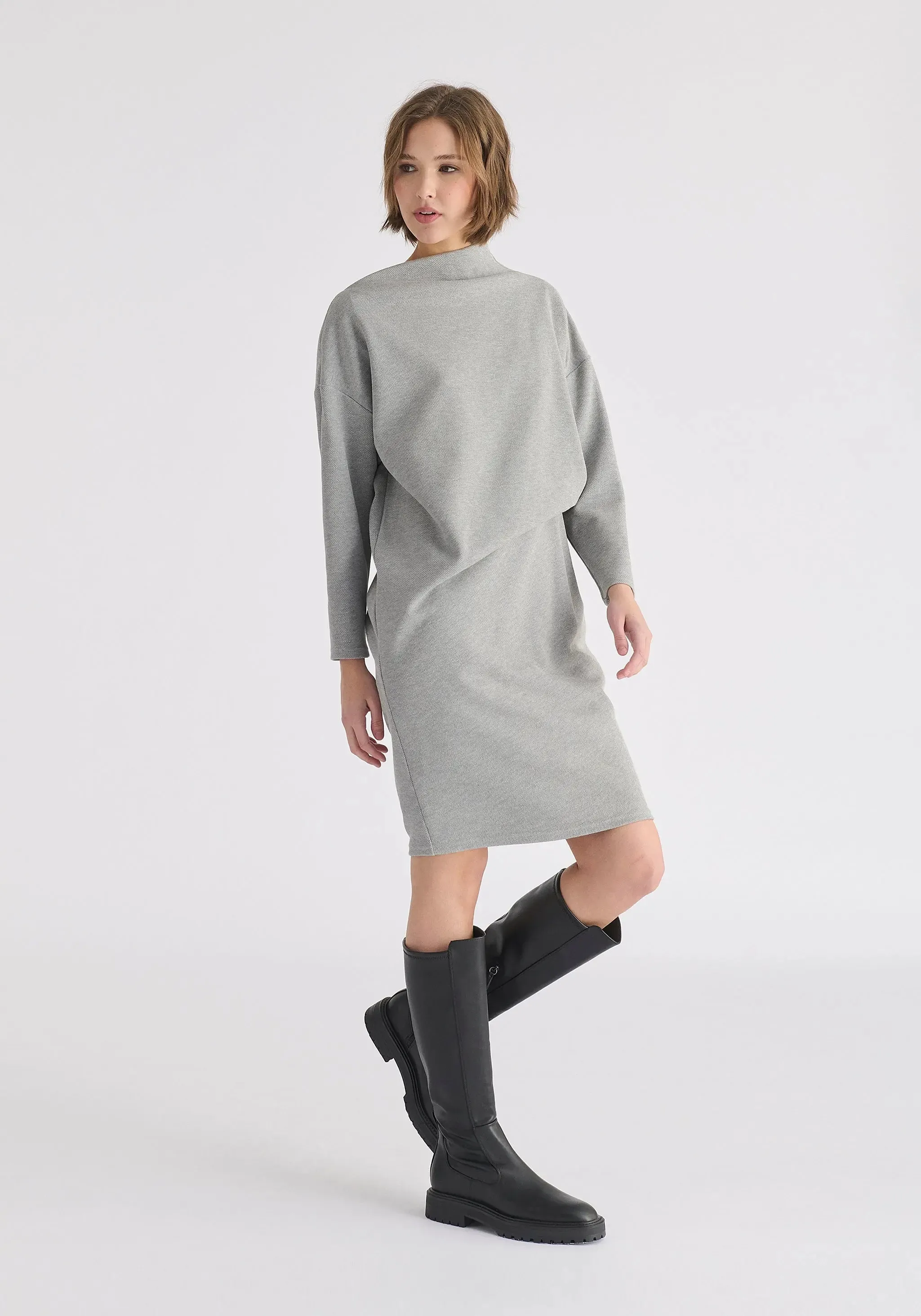 Marl Grey Asymmetric Neck Jumper Dress