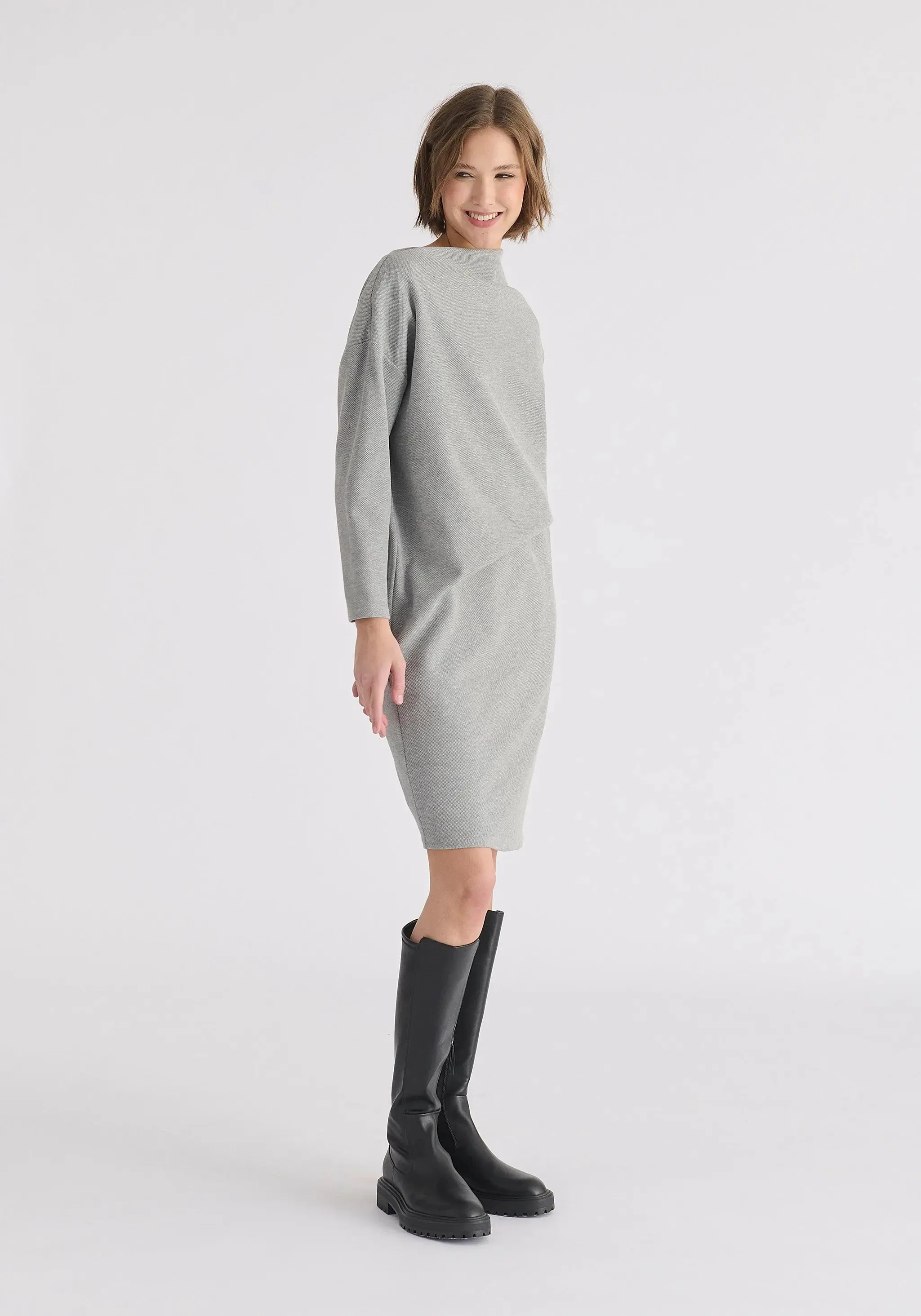 Marl Grey Asymmetric Neck Jumper Dress