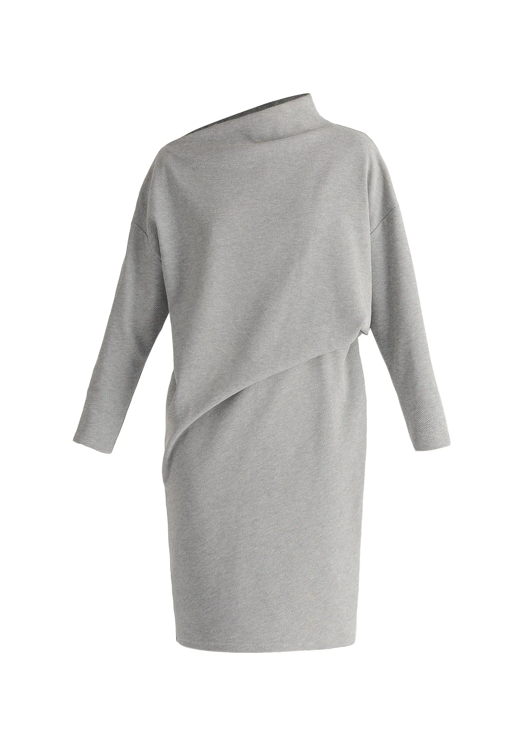 Marl Grey Asymmetric Neck Jumper Dress