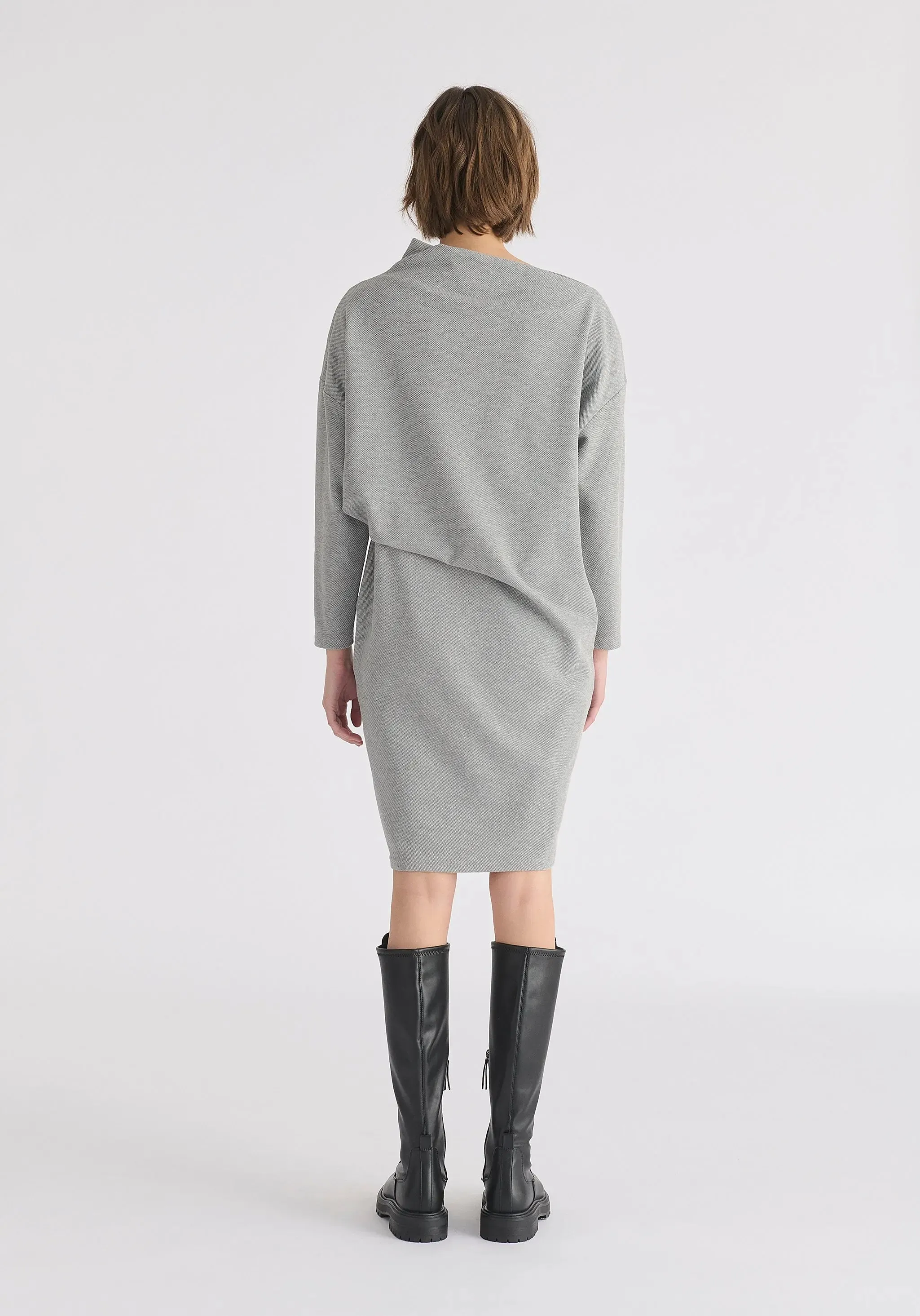 Marl Grey Asymmetric Neck Jumper Dress