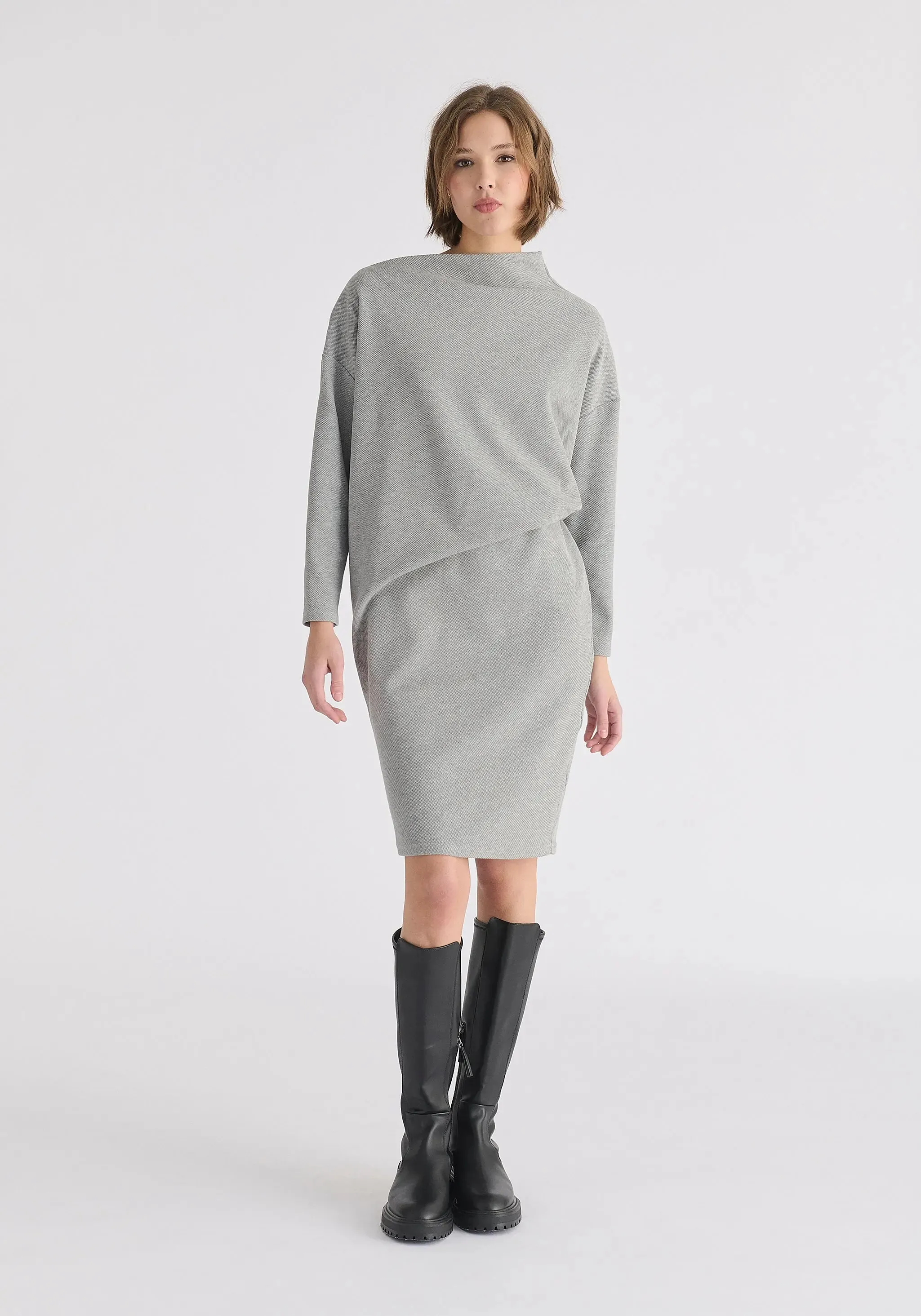 Marl Grey Asymmetric Neck Jumper Dress