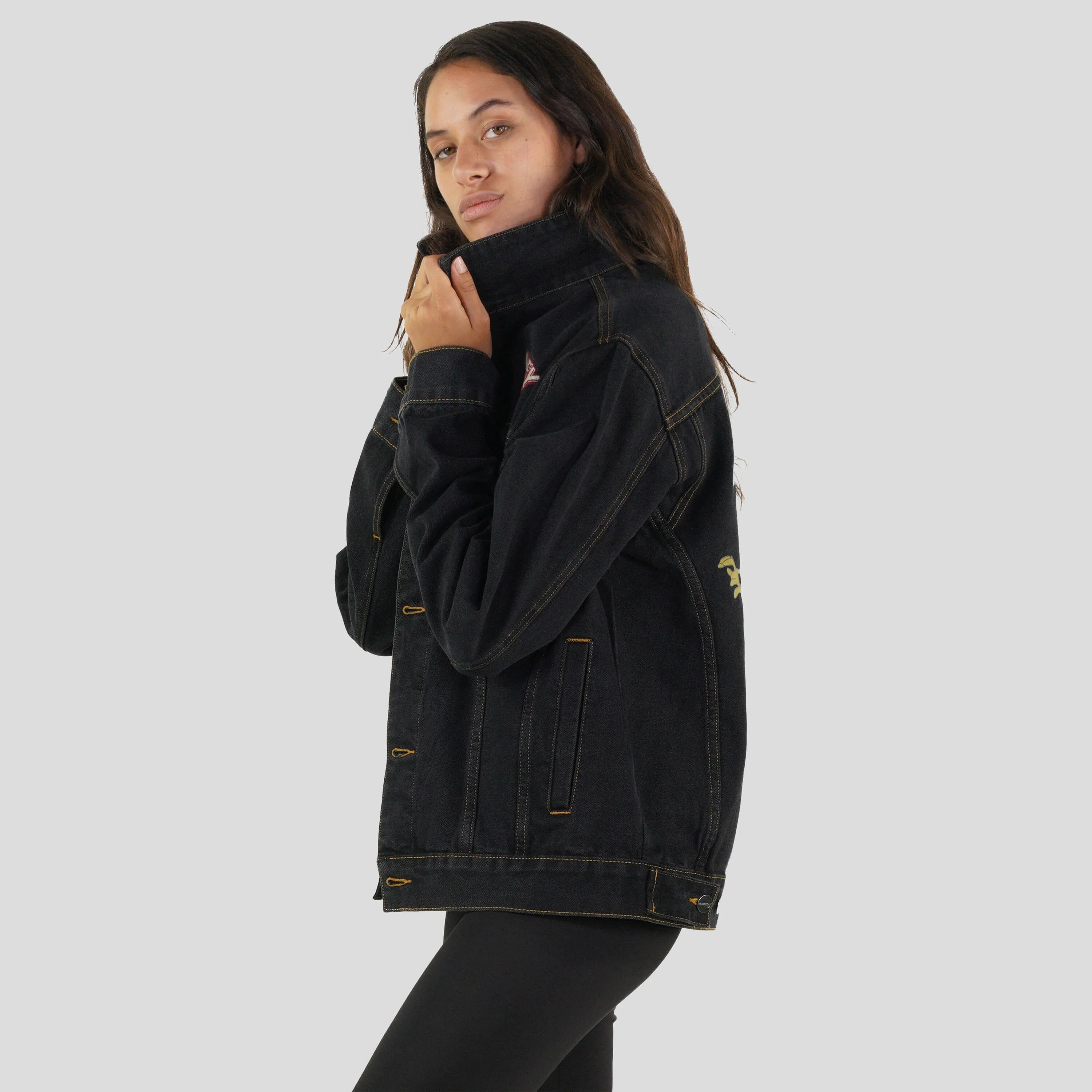 Members Only Women's Looney Tunes Denim Trucker Oversized Jacket