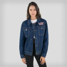 Members Only Women's Looney Tunes Denim Trucker Oversized Jacket