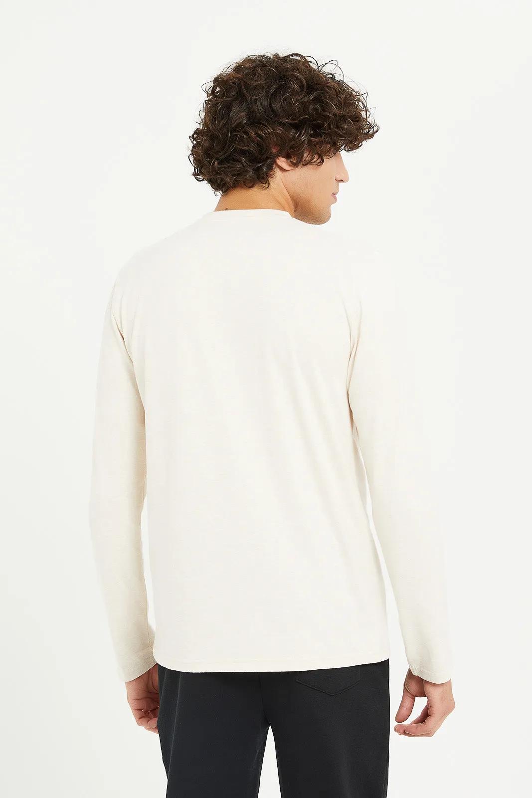 Men Ecru Long Sleeve Henley