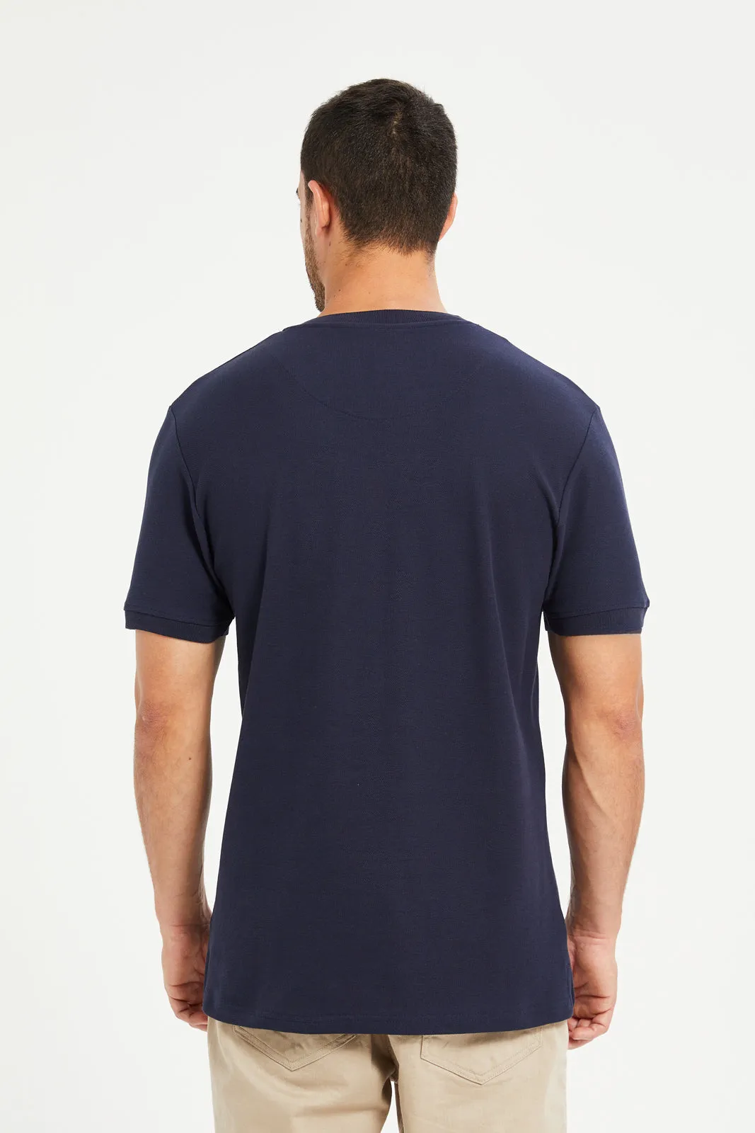 Men Navy Henley Polo Shirt