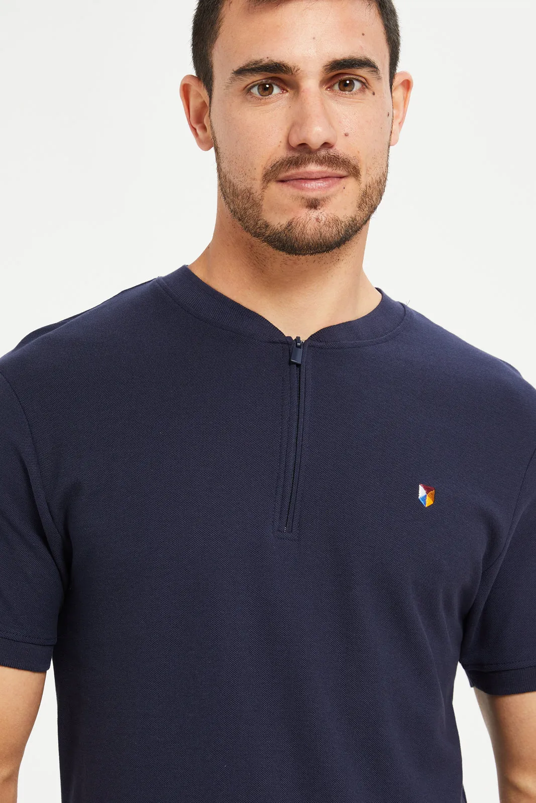 Men Navy Henley Polo Shirt