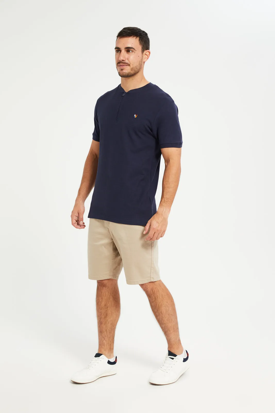 Men Navy Henley Polo Shirt