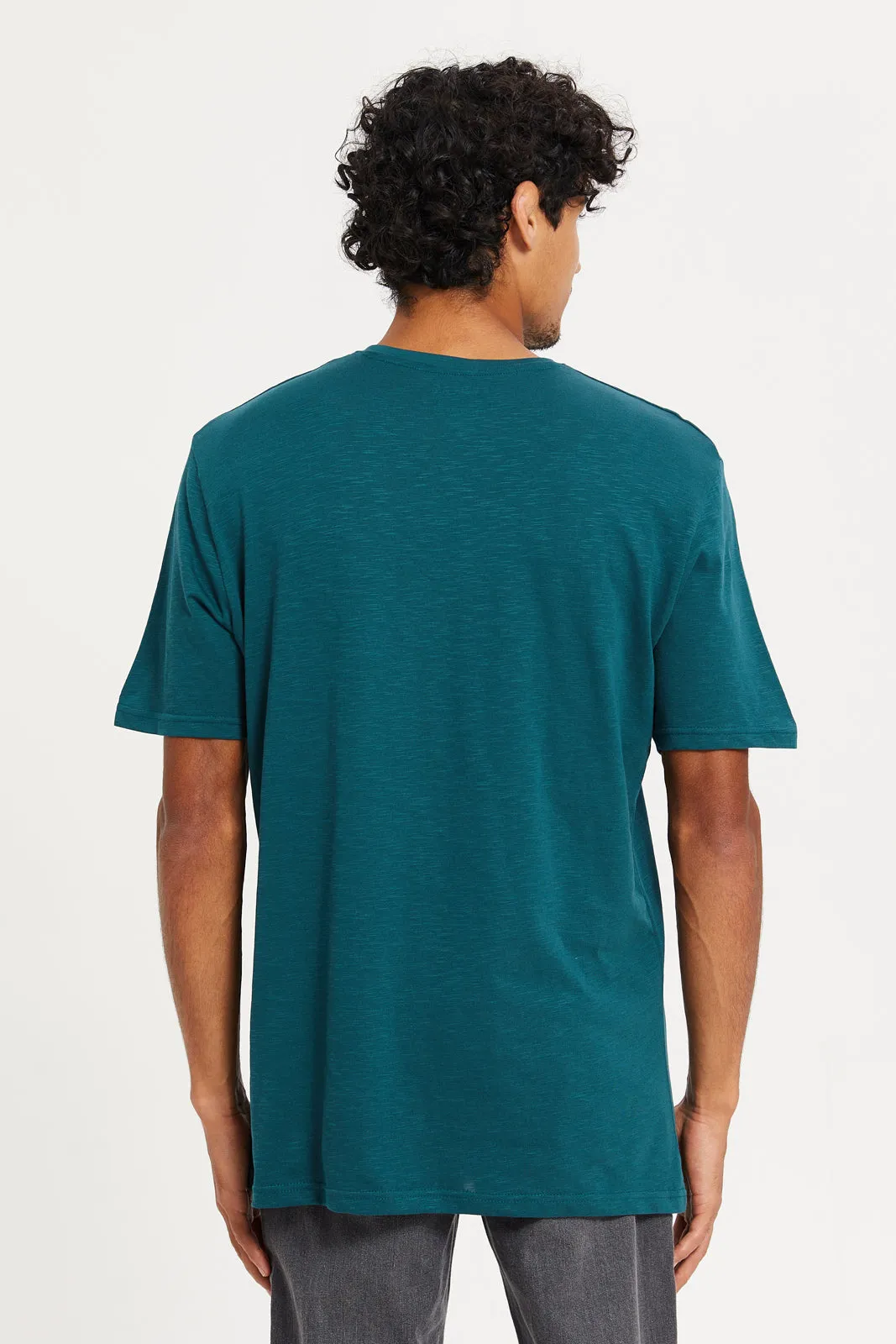 Men Teal Henley T-Shirt