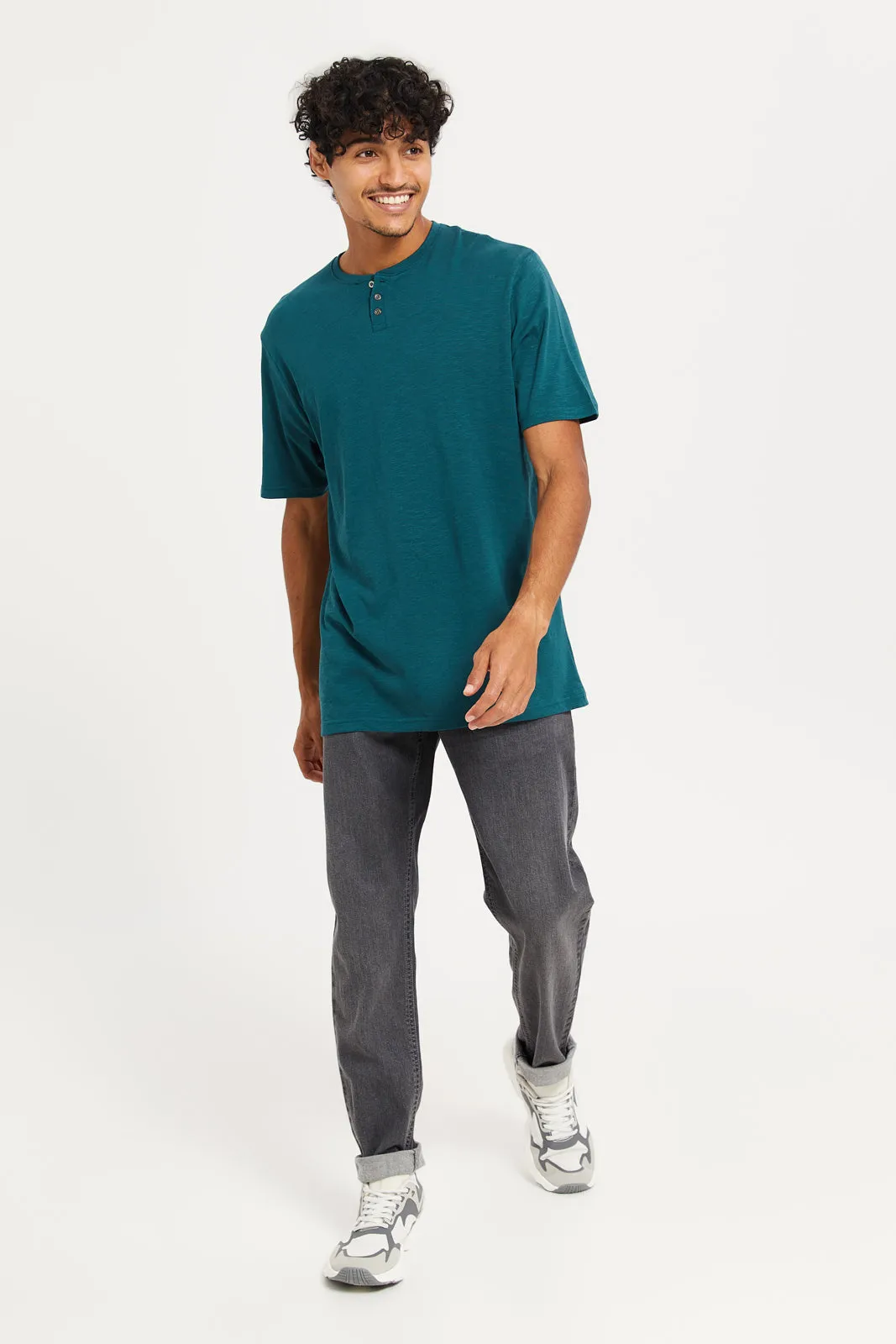 Men Teal Henley T-Shirt