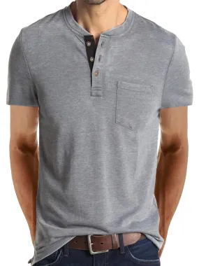 Men's Casual Henley Collar Solid Color Cotton Short Sleeve T-Shirt