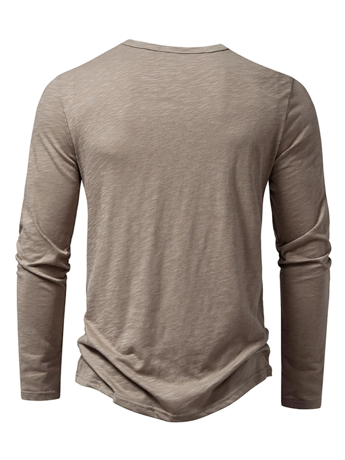 Men's Casual Henley Collar Tee Solid Color Long Sleeve T-Shirt