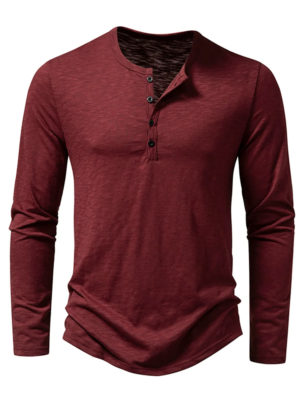 Men's Casual Henley Collar Tee Solid Color Long Sleeve T-Shirt