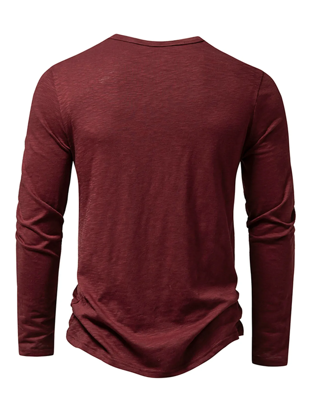 Men's Casual Henley Collar Tee Solid Color Long Sleeve T-Shirt