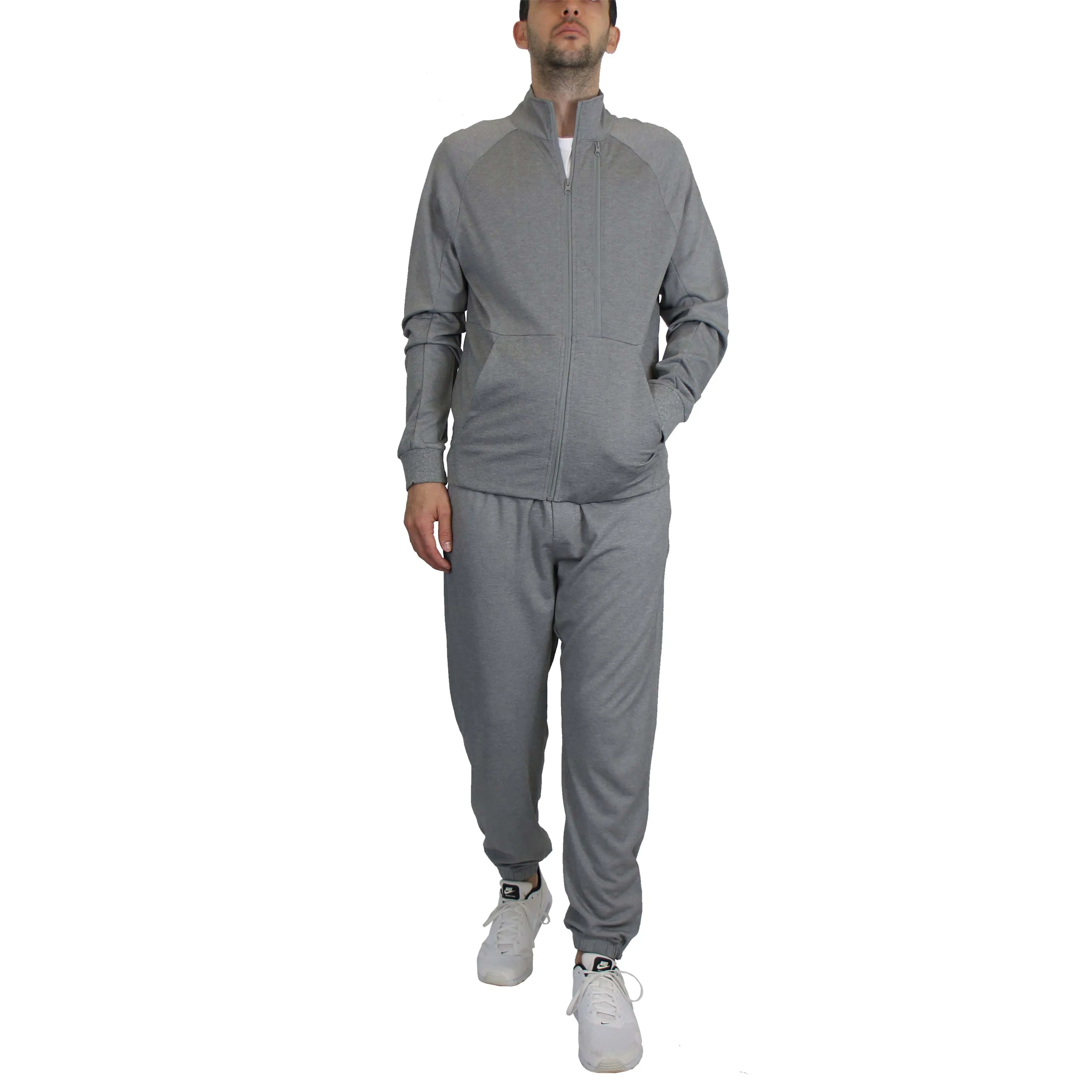 Men's Moisture Wicking Stretch Performance Track Sweater & Jogger 2-Piece Dry Fit Active Set with Reflective Ankle Zipper