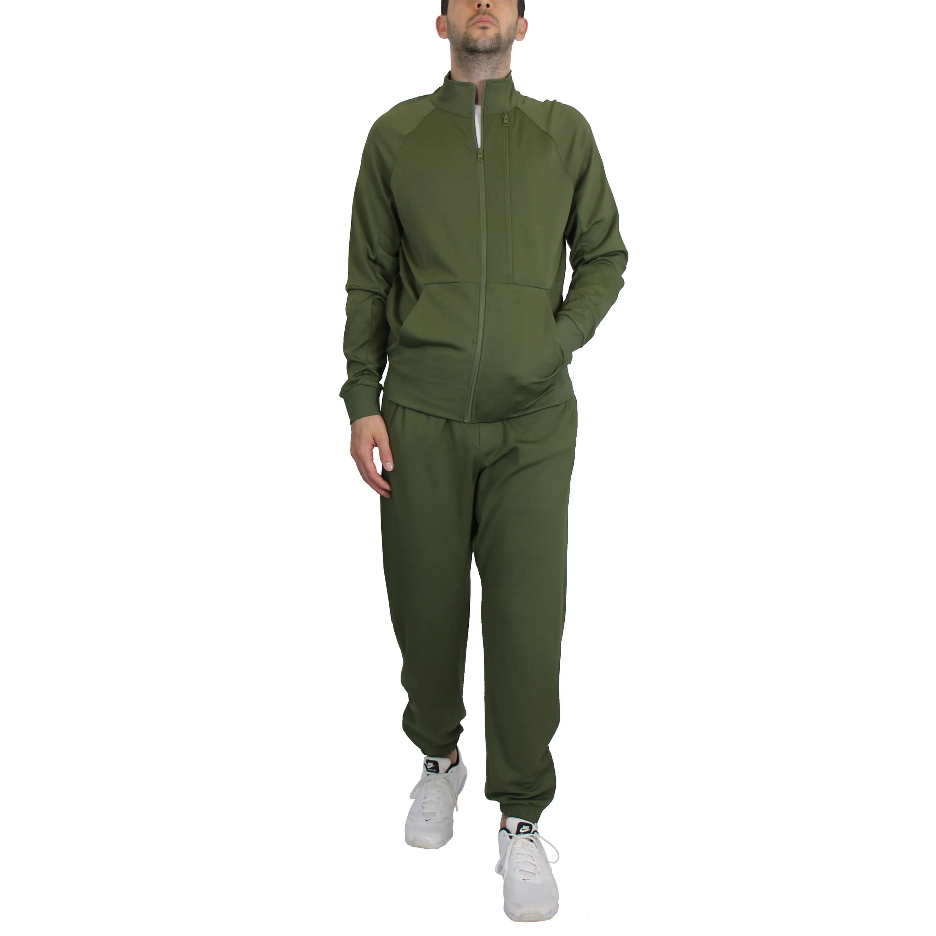 Men's Moisture Wicking Stretch Performance Track Sweater & Jogger 2-Piece Dry Fit Active Set with Reflective Ankle Zipper