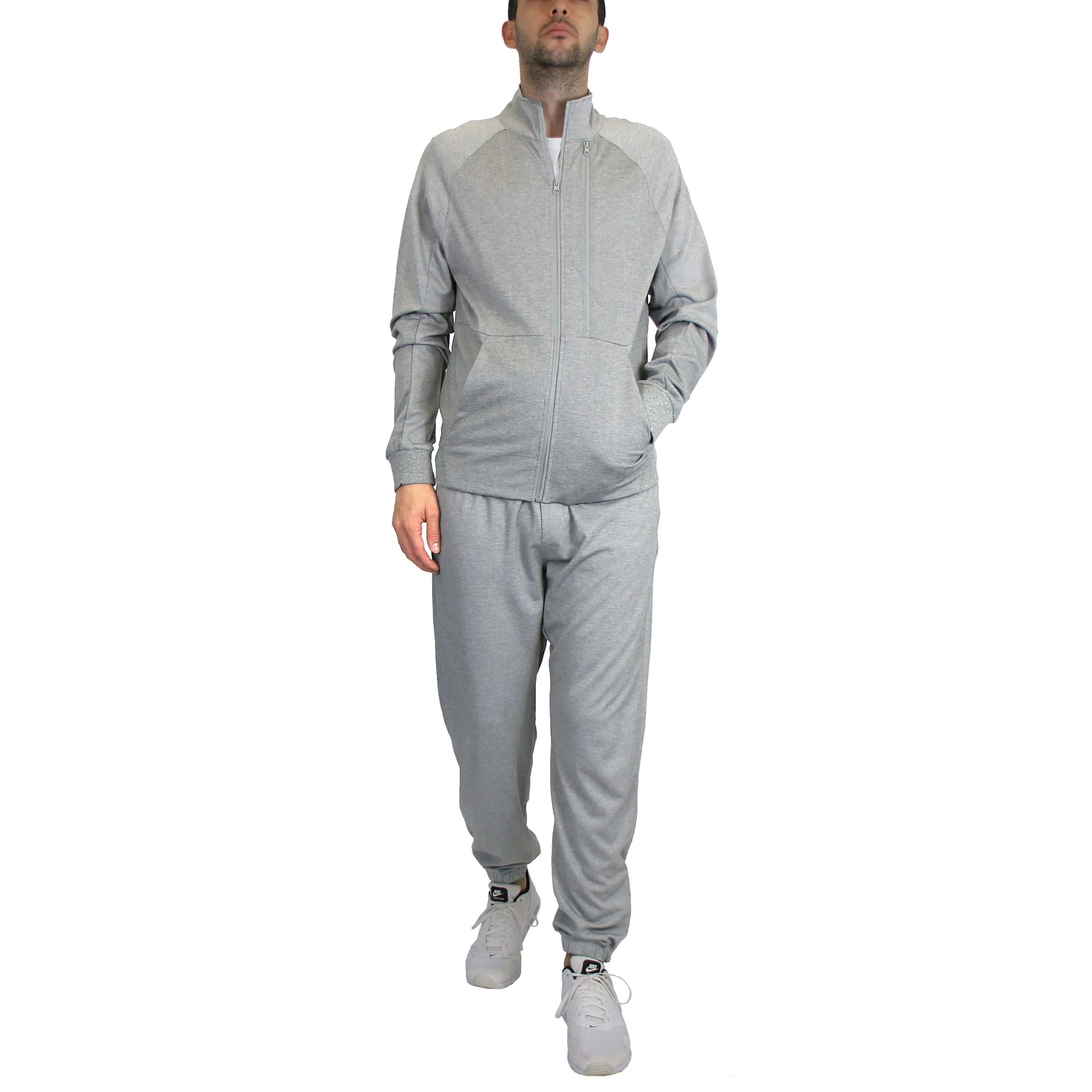 Men's Moisture Wicking Stretch Performance Track Sweater & Jogger 2-Piece Dry Fit Active Set with Reflective Ankle Zipper