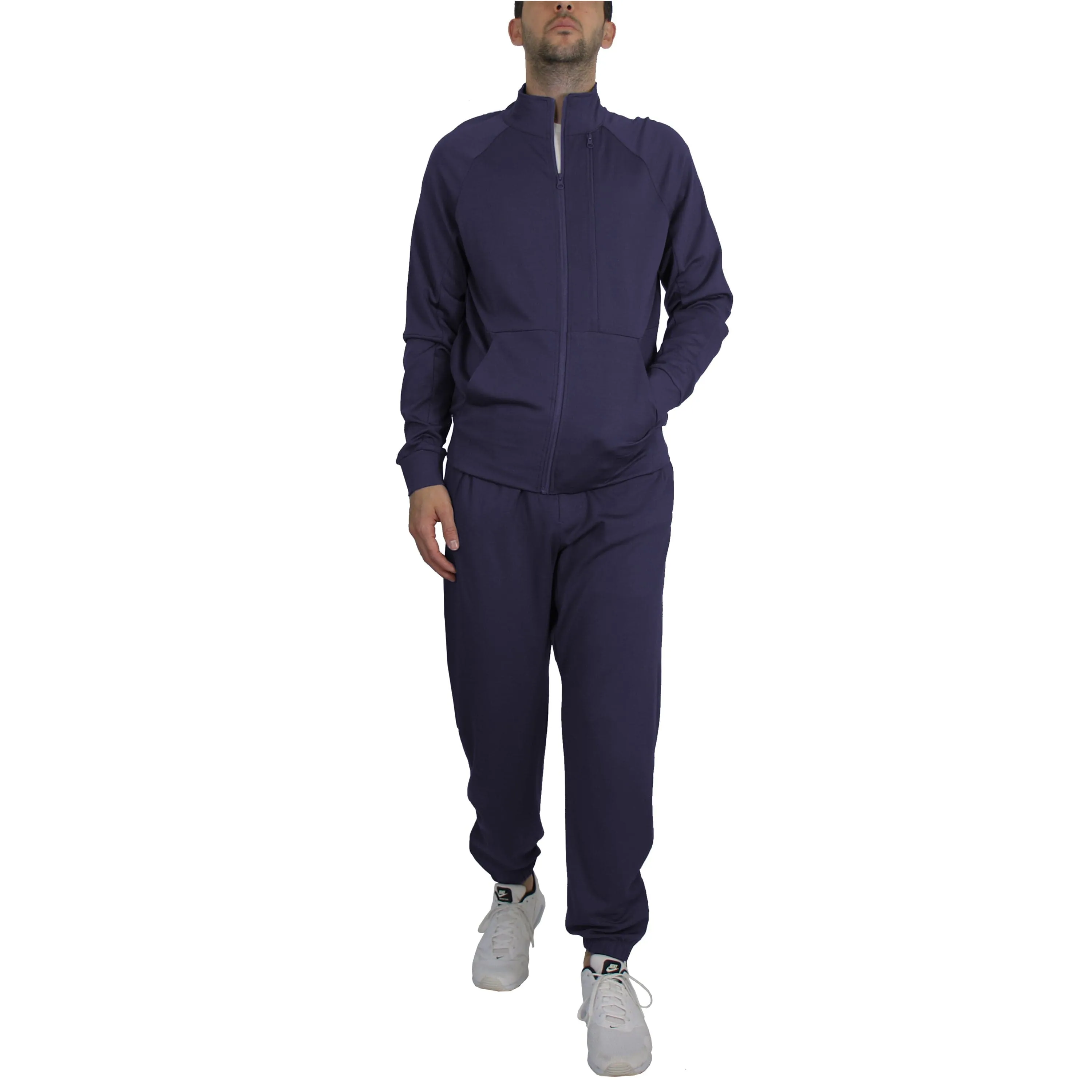 Men's Moisture Wicking Stretch Performance Track Sweater & Jogger 2-Piece Dry Fit Active Set with Reflective Ankle Zipper