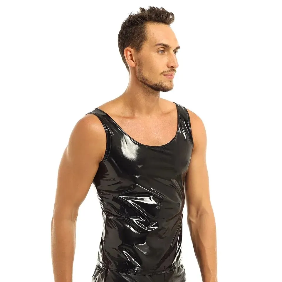 Mens PU Leather Tank Top S