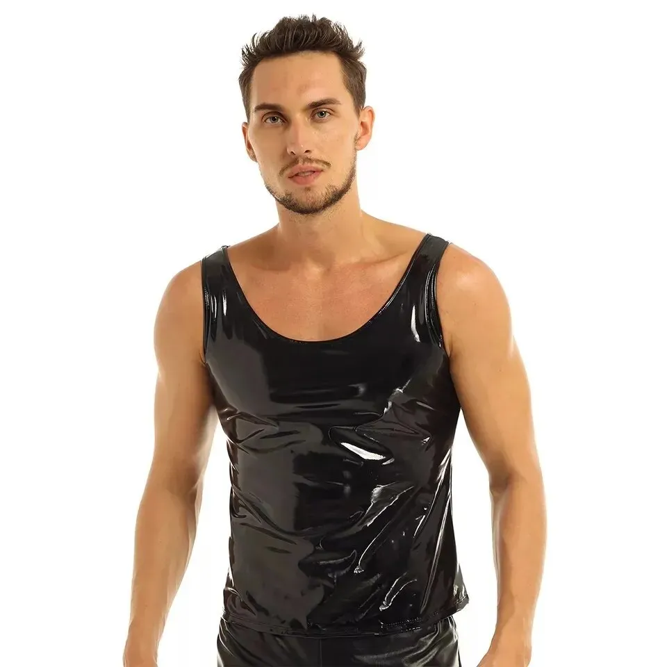 Mens PU Leather Tank Top S