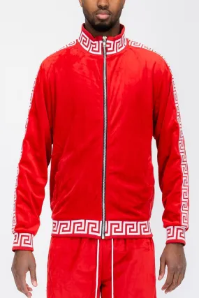 Men's Red Velvet Velour Long Sleeve Track Jacket