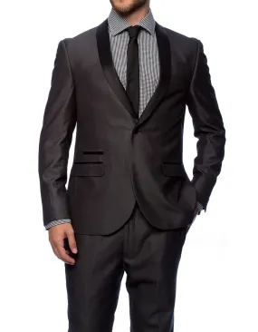 Mens Slim Fit 1 Button Shawl Lapel Tuxedo in Charcoal Grey