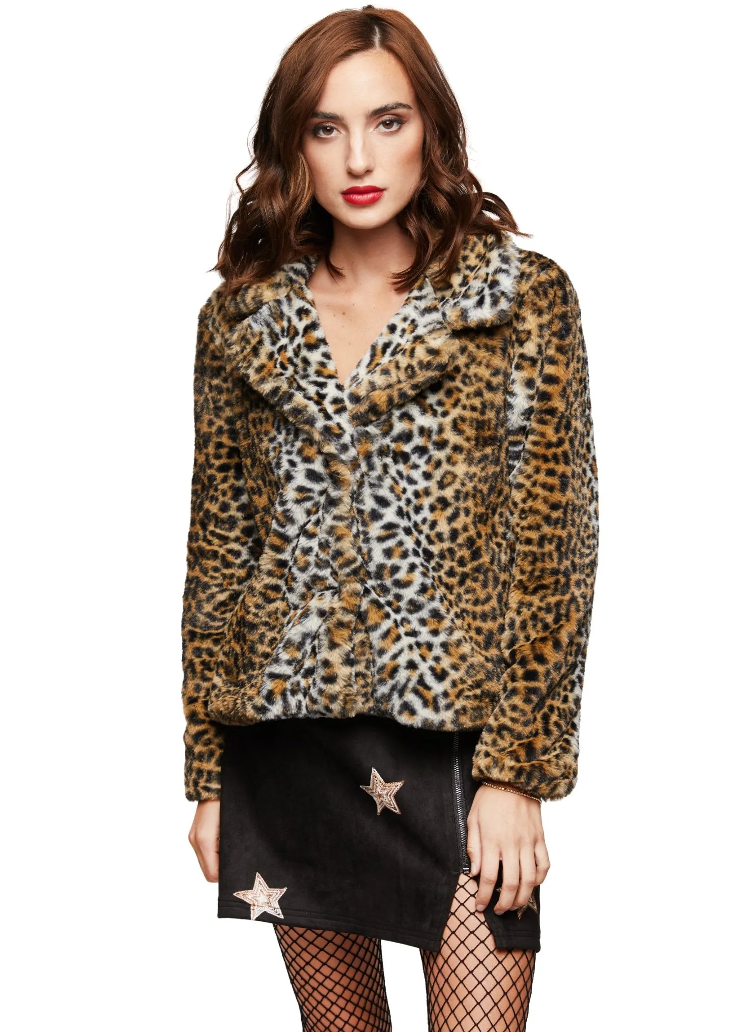 Meow Leopard Animal Print Faux Fur Plush Jacket