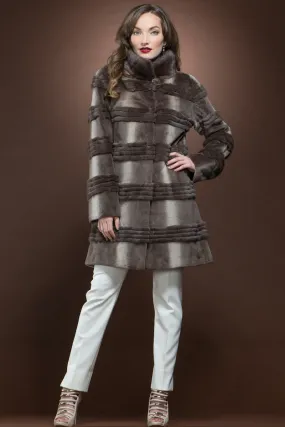 Micro Sheared and Long Haired Mink Mid-Length Fur Coat