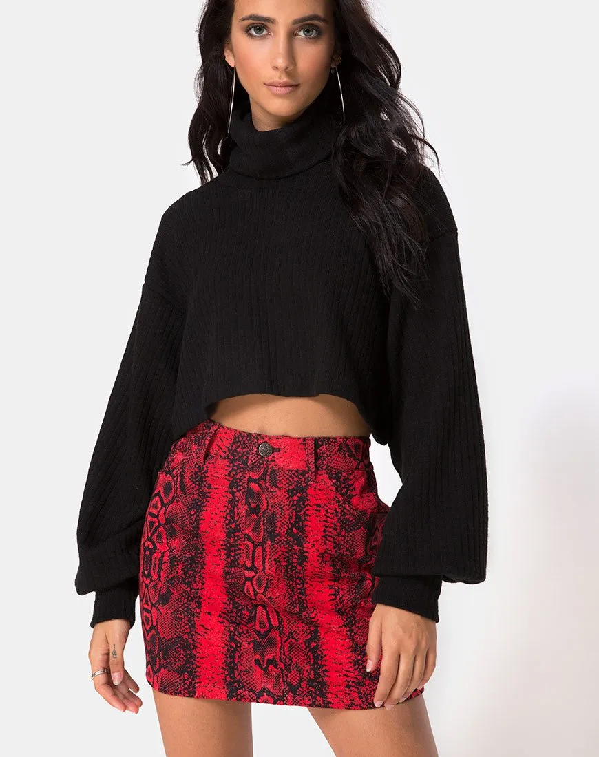 Mini Broomy Skirt in Red Snake