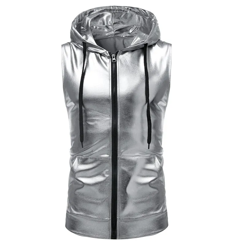 Mono Color Shiny Hooded Tank Top