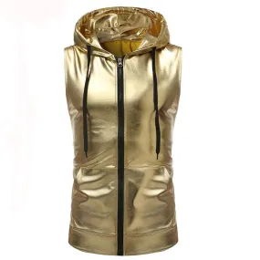 Mono Color Shiny Hooded Tank Top