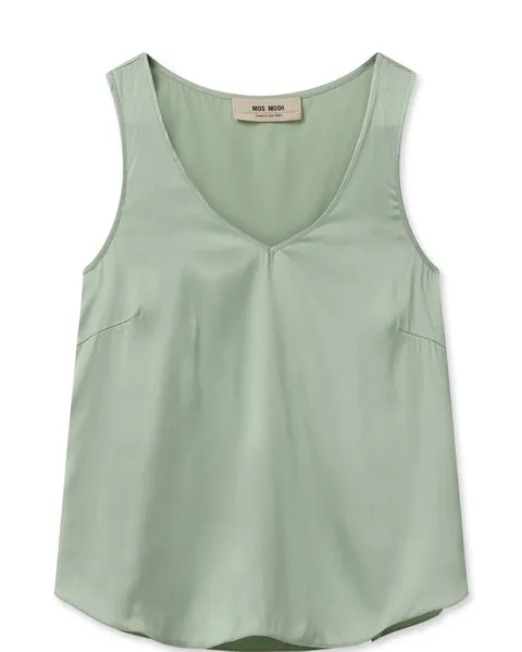 Mos Mosh Astrid V-Neck Silk Tank Top-Smoke Green-153590