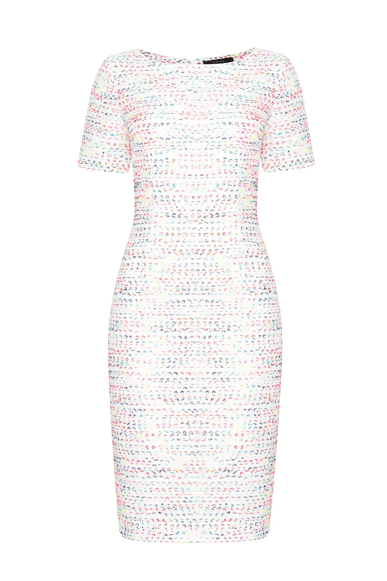 Multi Striped Ivory Summer Tweed Dress with Short Sleeves - Angie