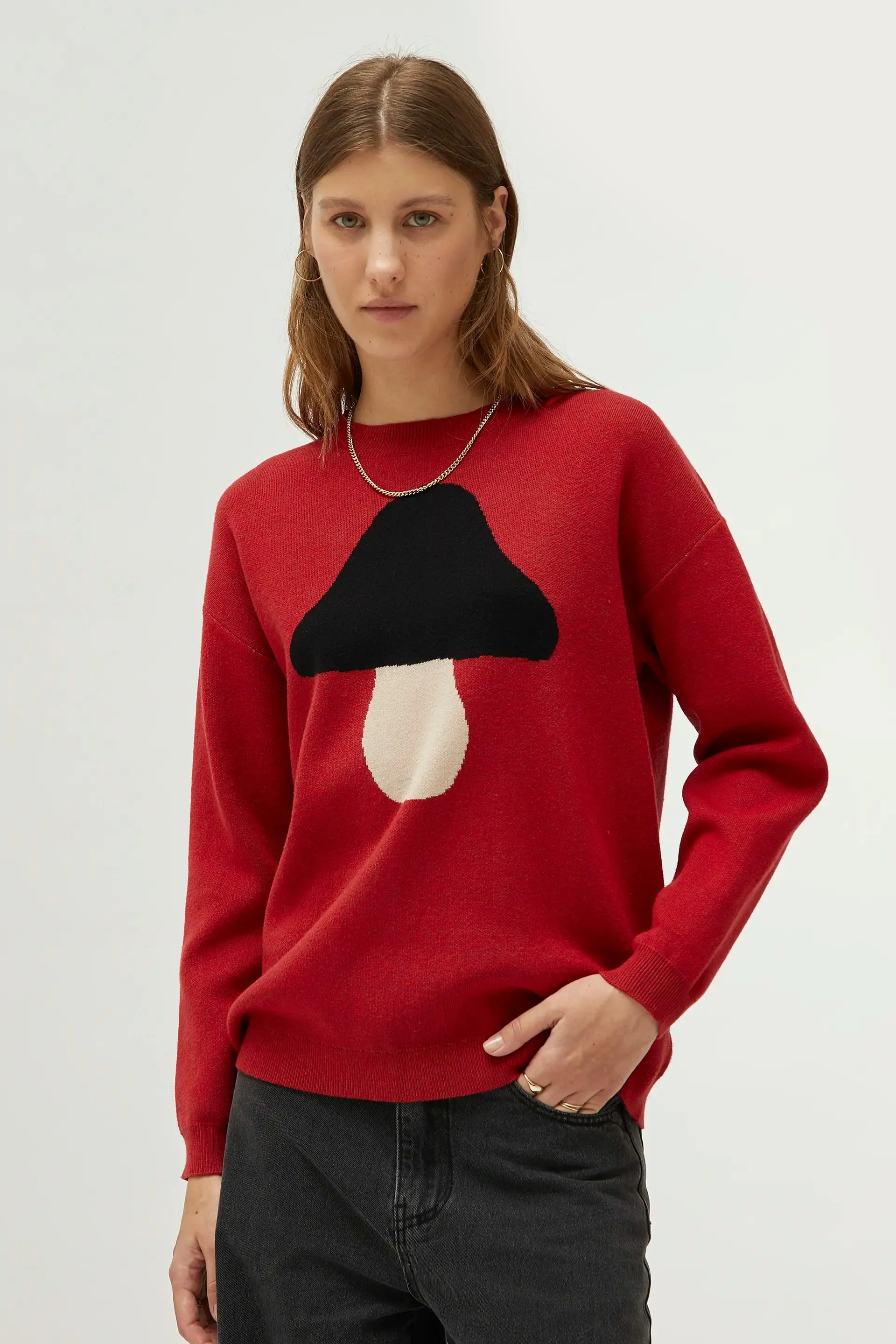 Mushroom Print Jacquard Sweater