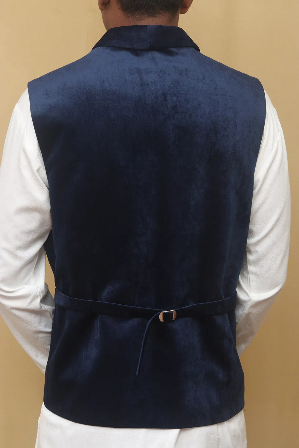 Navy Blue Velvet Cotton Waist Coat