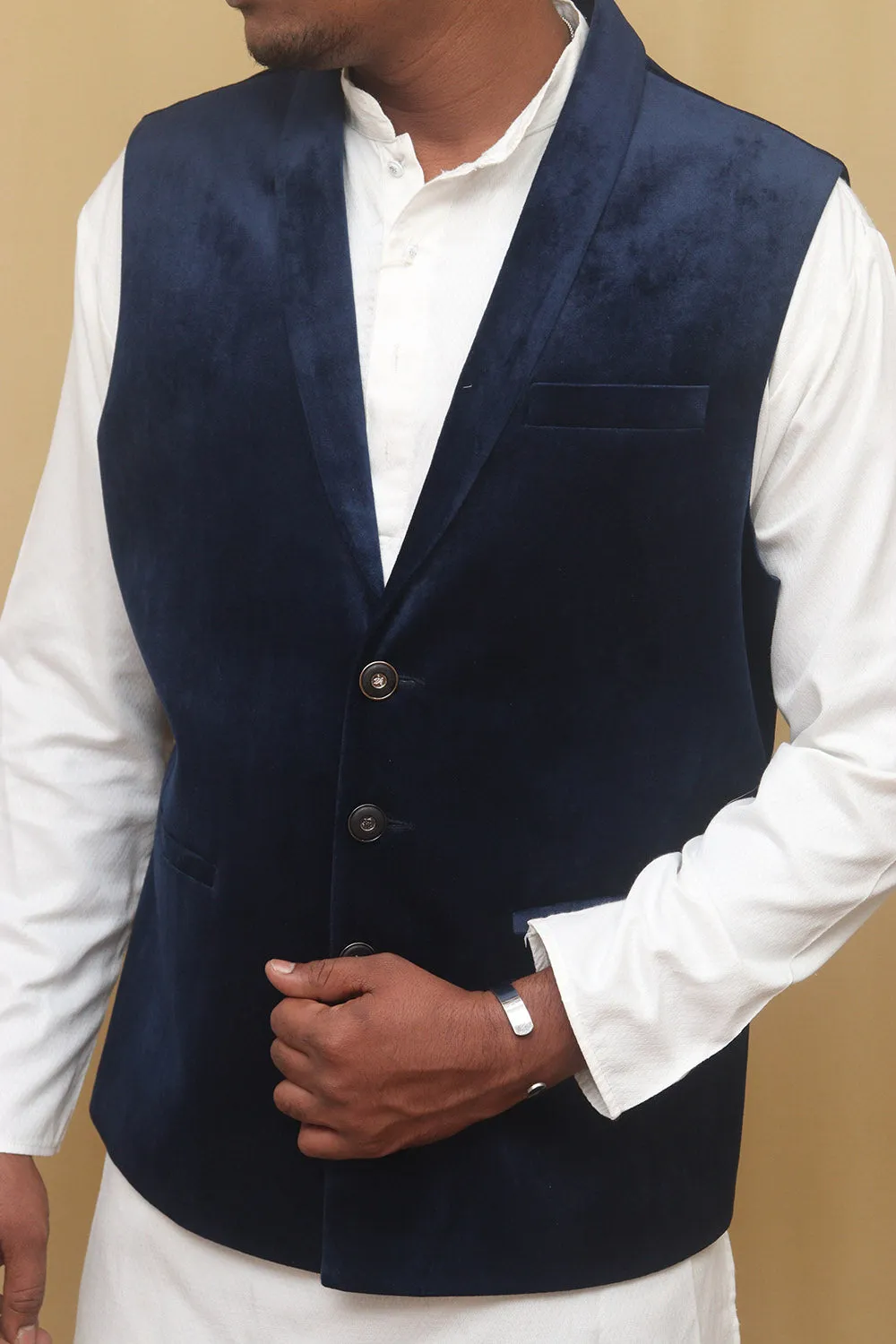 Navy Blue Velvet Cotton Waist Coat