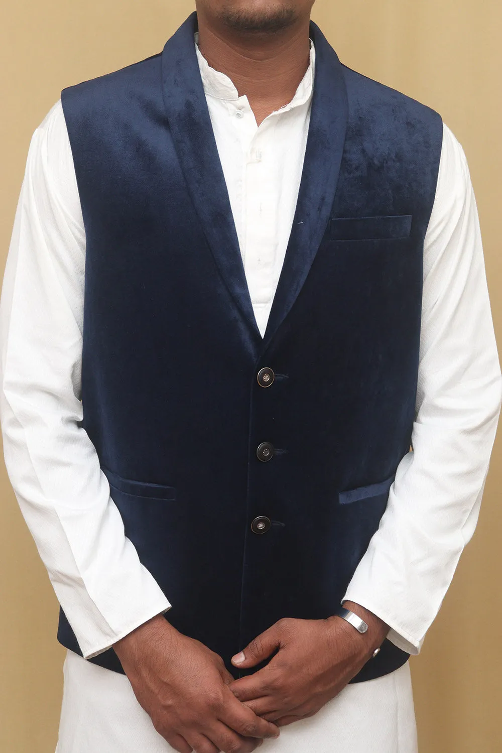 Navy Blue Velvet Cotton Waist Coat