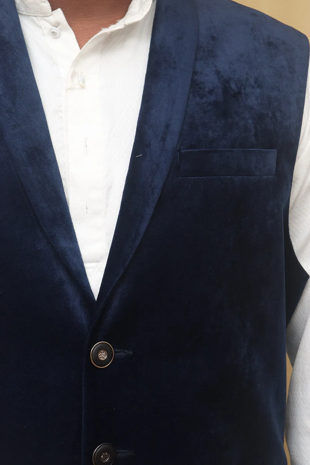 Navy Blue Velvet Cotton Waist Coat