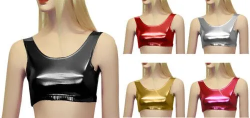 New Girls Shiny Metallic Dance Crop Top Vest Top 5 Colours