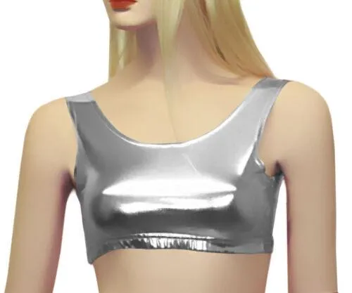 New Girls Shiny Metallic Dance Crop Top Vest Top 5 Colours