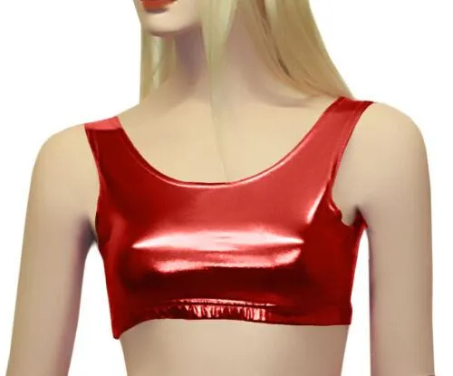 New Girls Shiny Metallic Dance Crop Top Vest Top 5 Colours