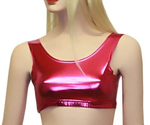 New Girls Shiny Metallic Dance Crop Top Vest Top 5 Colours