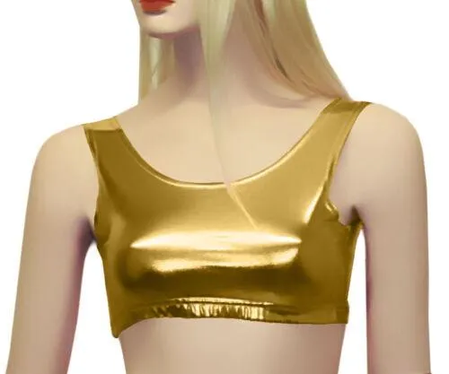 New Girls Shiny Metallic Dance Crop Top Vest Top 5 Colours