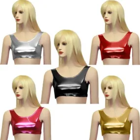 New Ladies Women Shiny Metallic Dance Crop Top Vest Top 5 Colours