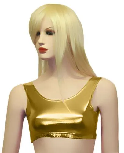 New Ladies Women Shiny Metallic Dance Crop Top Vest Top 5 Colours